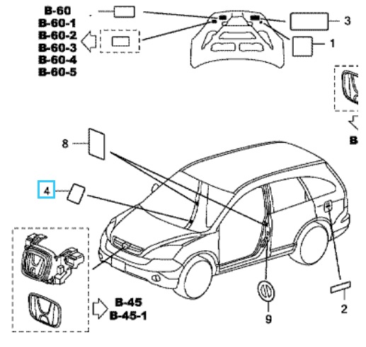 Honda CR-V 2007-2012 Tyre Pressure Caution Label