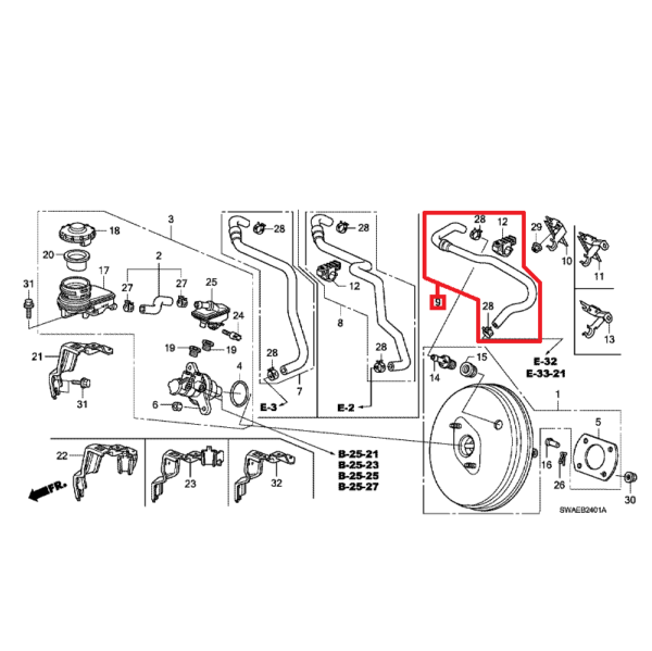 Honda CR-V 2007-2012 Brake Master Cylinder Hose