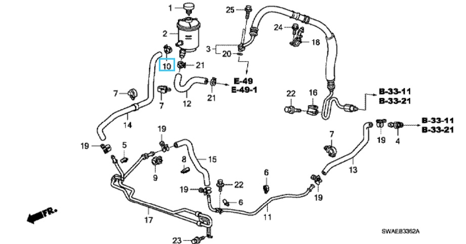 Honda CR-V 2007-2012 Power Steering Fluid Reservoir Clamp