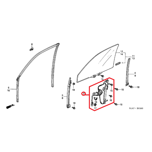 Honda Accord 1999-2002 Offside Front Window Regulator 72210-S1A-E21
