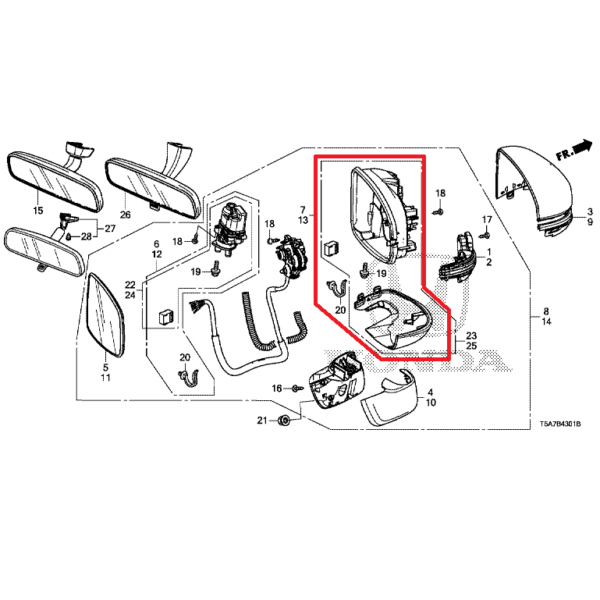 Honda Jazz 2016-2019 Nearside Mirror Housing Set 76255-TAR-E11