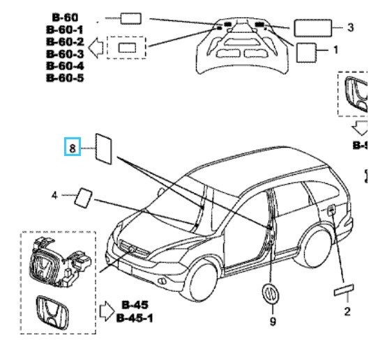 Honda CR-V 2007-2012 Side Airbag Caution Label