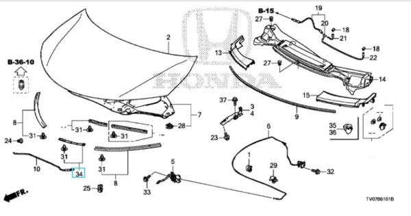 Honda Civic 2012-2014 Centre Bonnet Seal