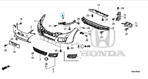 Honda Civic 2015-2016 OSF Upper Bumper Bracket