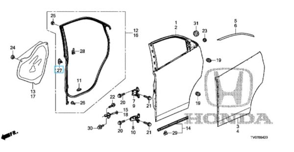 Honda Civic 2012-2016 Rear Door Weatherstrip Clip