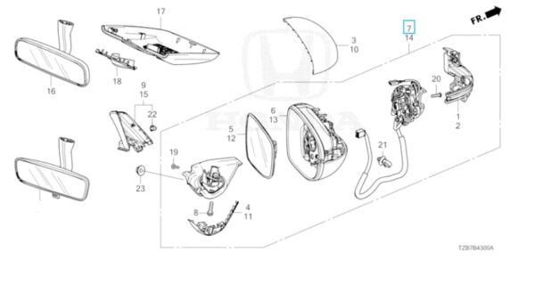 Honda Jazz e:HEV EX 2021-2023 Offside Mirror Unit
