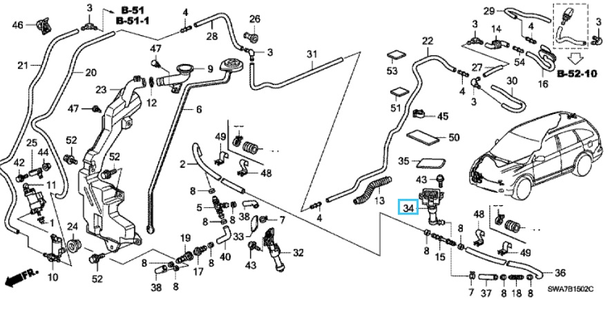 Honda CR-V 2007-2012 Nearside Headlight Washer Nozzle