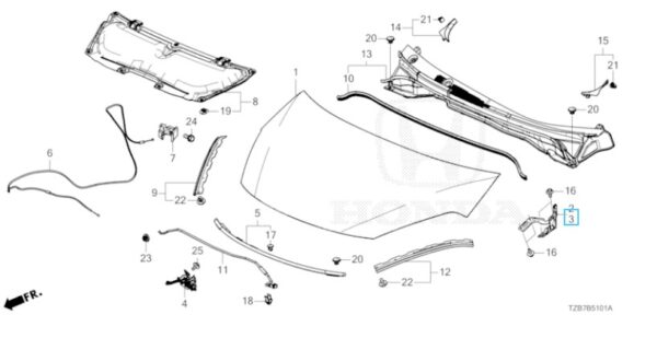 Honda Jazz 2021-2025 Nearside Bonnet Hinge