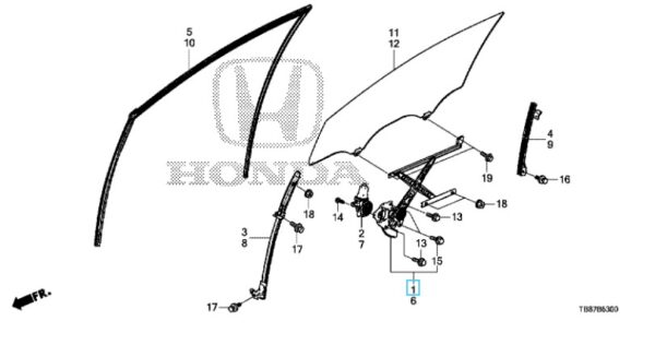 Honda Civic 2012-2016 OSF Window Regulator