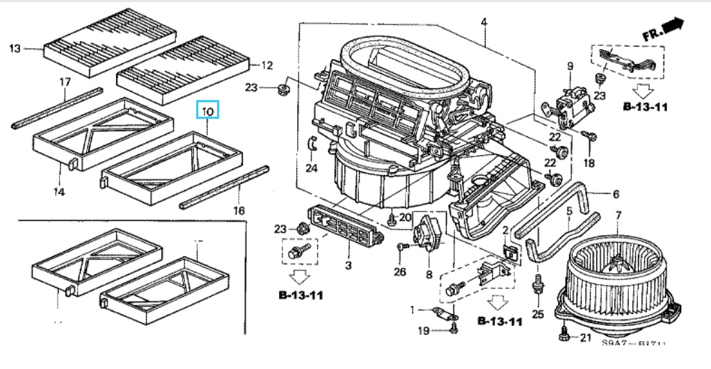 Honda CR-V 2001-2006 Pollen Filter Tray A