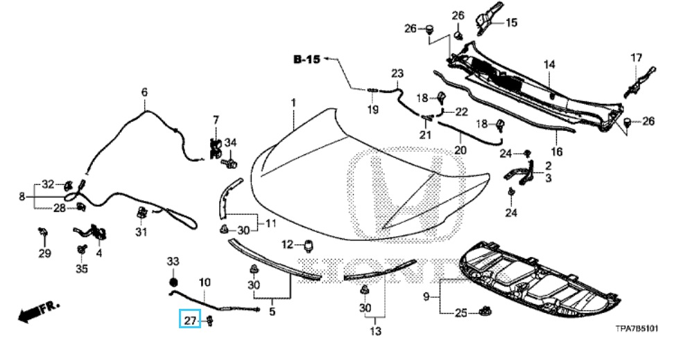 Honda CR-V 2019-2023 Bonnet Stay Clip