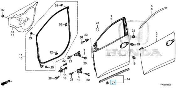 Honda Civic 2012-2016 Lower Front Door Seal Clip
