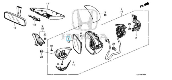 Honda Jazz E:HEV non-EX 2021-2023 Offside Mirror Glass